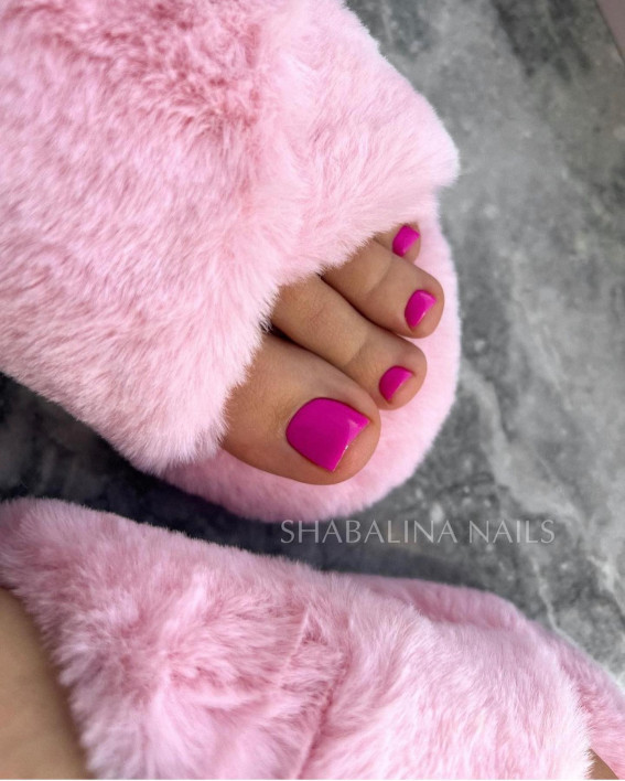 50 Cute Summer Toe Nails for 2022 : Hot Pink Colour Toe Nails
