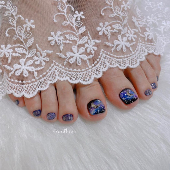 50 Trendy Pedicure Designs To Dress Up Your Toe Nails : Galaxy Inspired Toe Nails