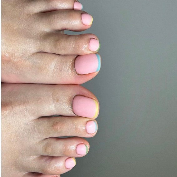 50 Cute Summer Toe Nails for 2022 : Different Colour French Tip Pink Nails