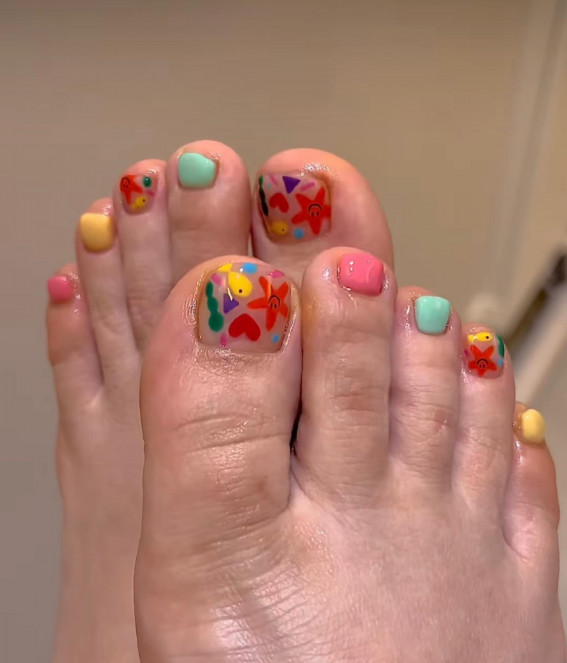 50 Cute Summer Toe Nails for 2022 : Mix and Match Design + Fun Colours