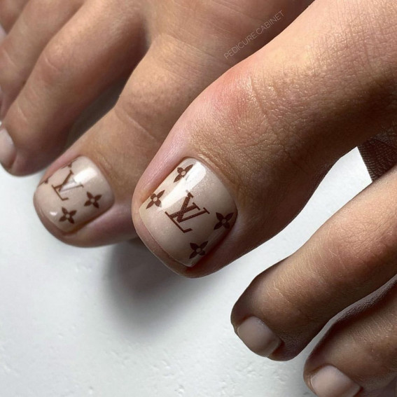 50 Trendy Pedicure Designs To Dress Up Your Toe Nails : Louis Vuitton Toe Nails