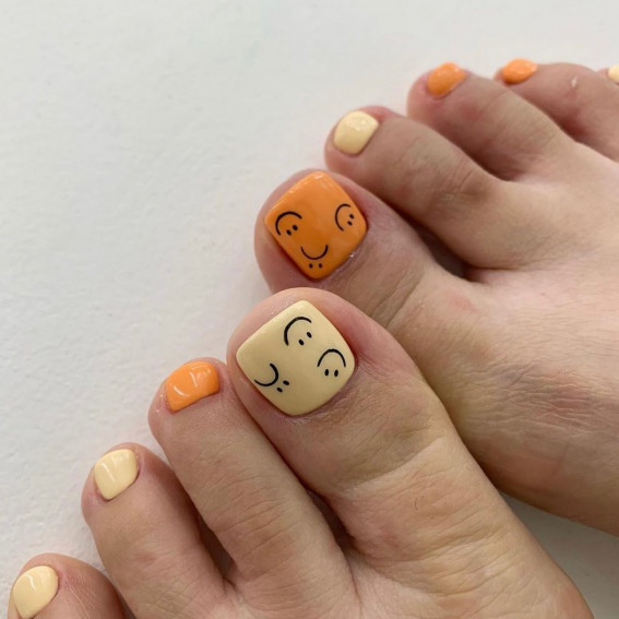 50 Trendy Pedicure Designs To Dress Up Your Toe Nails : Butter & Pale Orange Color Toe Nails