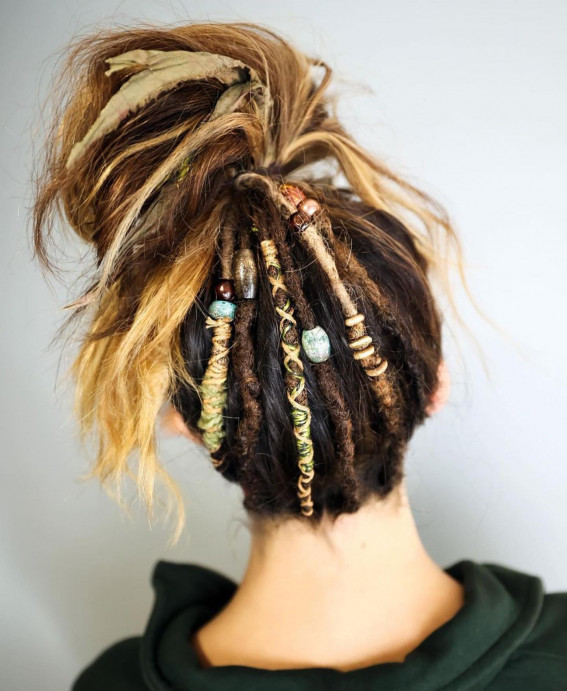 42 Cute and Easy Summer Hairstyles for 2022 : Partial Bun with Beads
