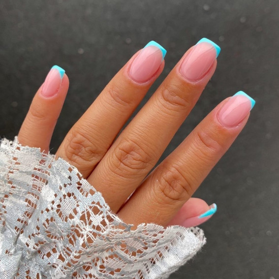 31 Cute Sky Blue French Tip Nails : Blue French Tapered Square Nails