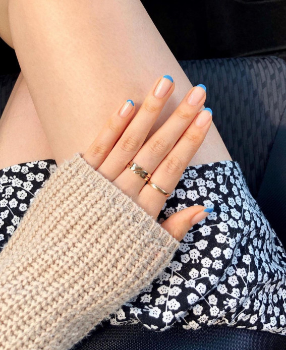 31 Cute Sky Blue French Tip Nails : Blue Tip Short Nails