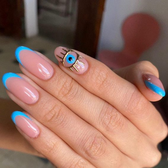 31 Cute Sky Blue French Tip Nails : Evil Eye + Blue French Tips