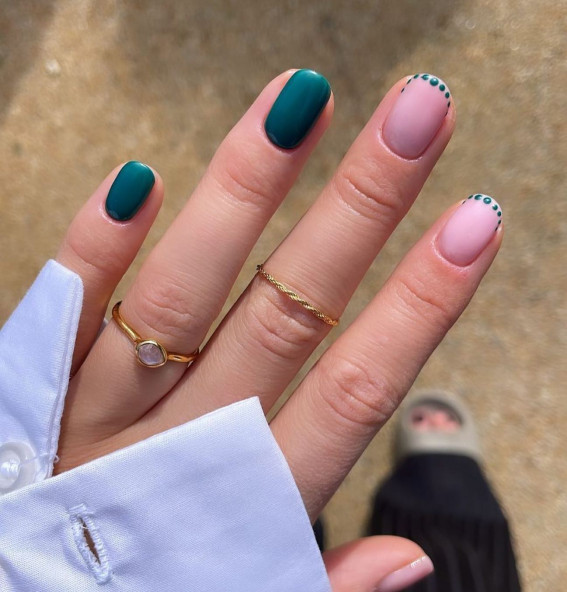 40 Pretty Summer Nails To Wear Right Now : Green Dot Tip Nails
