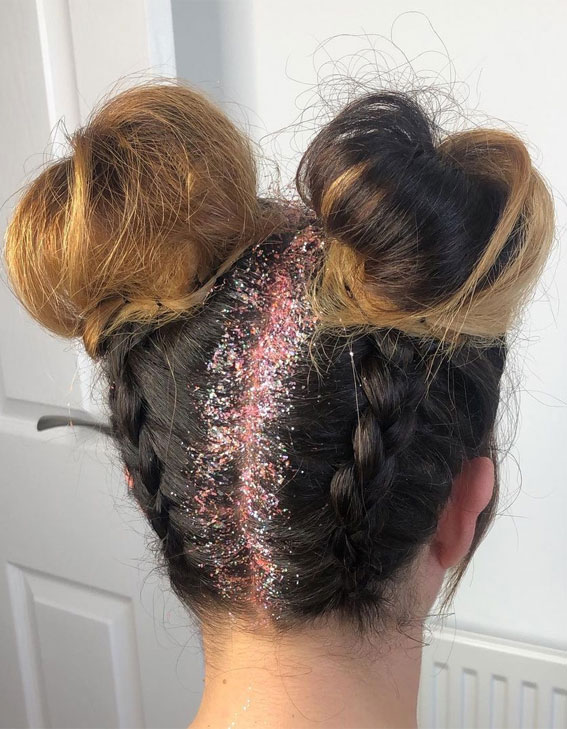 40 Cute Festival Hair Ideas To Rock : Upside Down Braids + Space Buns