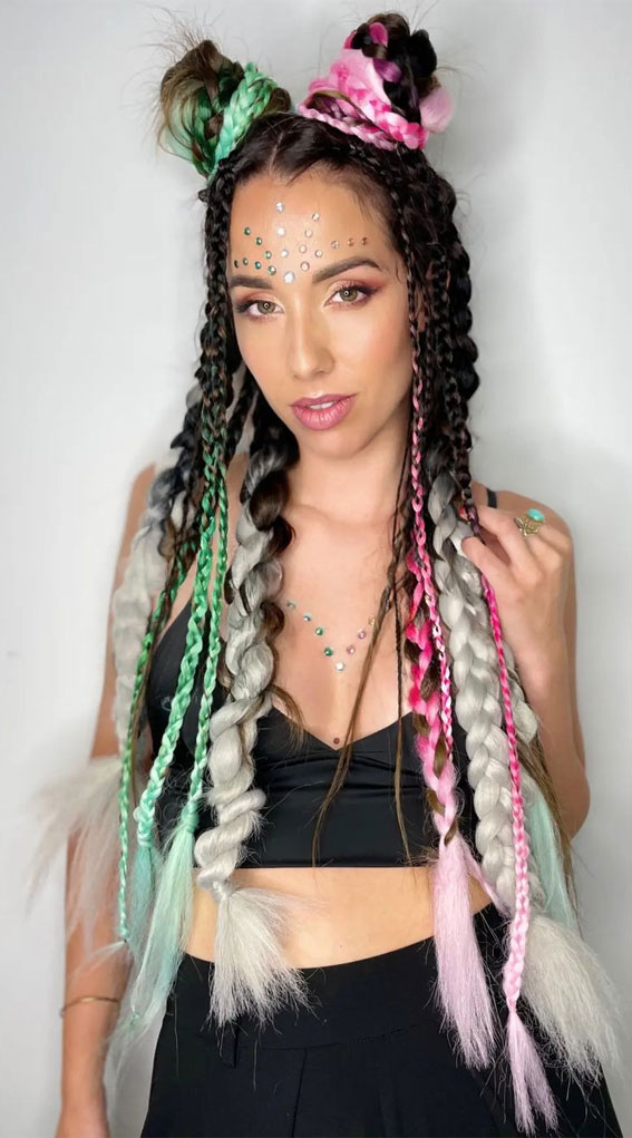 40 Cute Festival Hair Ideas To Rock : Mint and Pink Coachella Hair