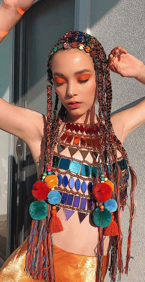 40 Cute Festival Hair Ideas To Rock : Cornrows with Colourful Beads