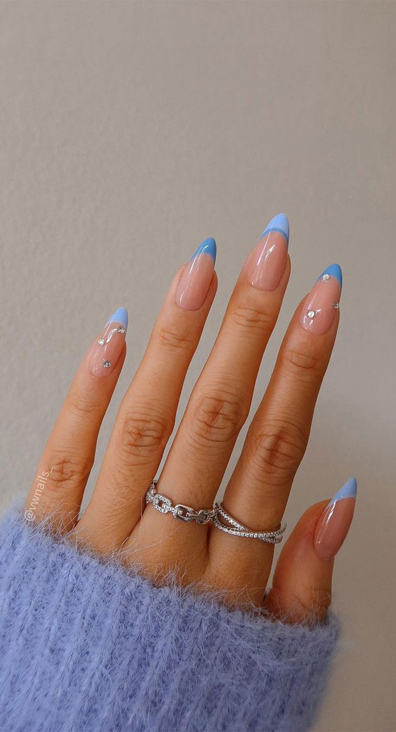 french tip nails, summer french tip nails, sky blue french tip nails, sky blue frenchies, sky blue tip nails, blue sky nails, blue sky french tip nails, light blue french tip nails, summer nail trends 2022, summer nail designs