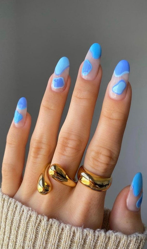 31 Cute Sky Blue French Tip Nails : Abstract Blue French Tips
