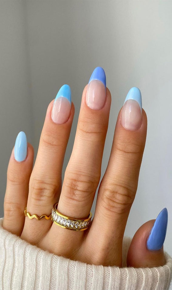 31 Cute Sky Blue French Tip Nails : Gradient Sky Blue French Tips
