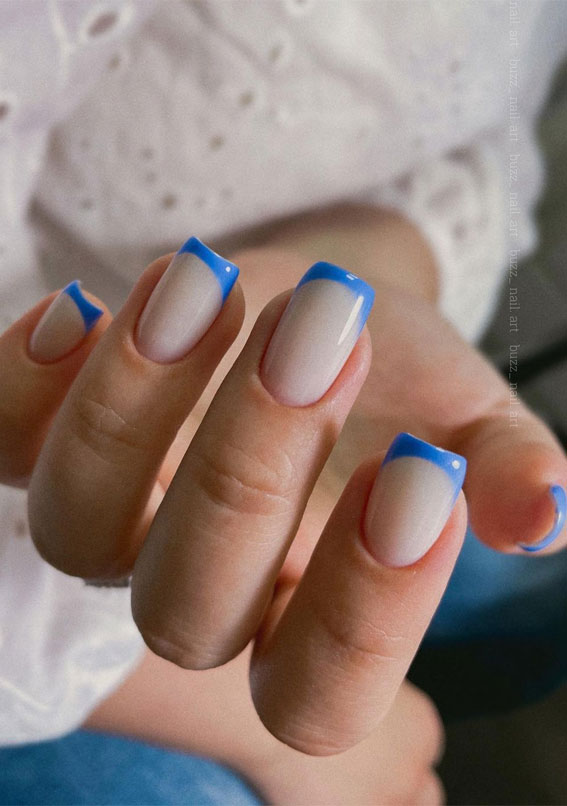 31 Cute Sky Blue French Tip Nails : Square French Tips
