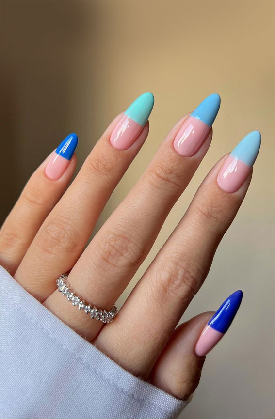 31 Cute Sky Blue French Tip Nails : Different Shades of Sky Blue Tips