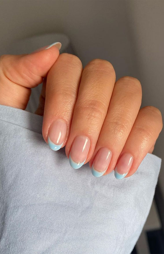 31 Cute Sky Blue French Tip Nails : Cute Baby Sky Blue Frenchies