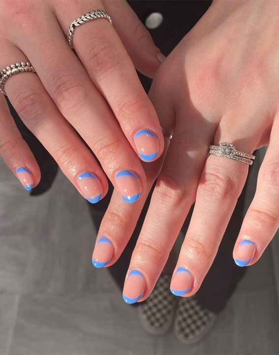 31 Cute Sky Blue French Tip Nails : Negative Space Blue Frenchies
