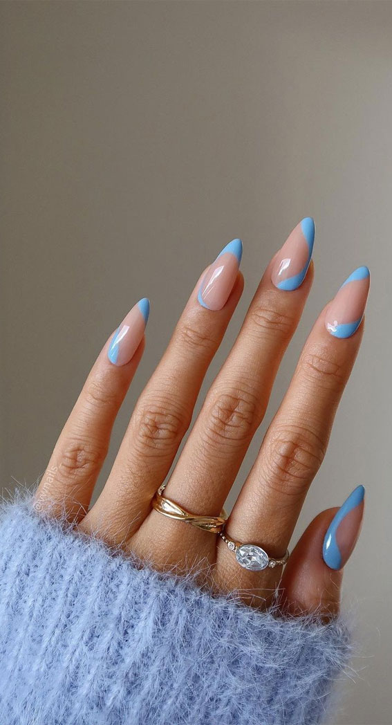 31 Cute Sky Blue French Tip Nails : Abstract Sky Blue Nails