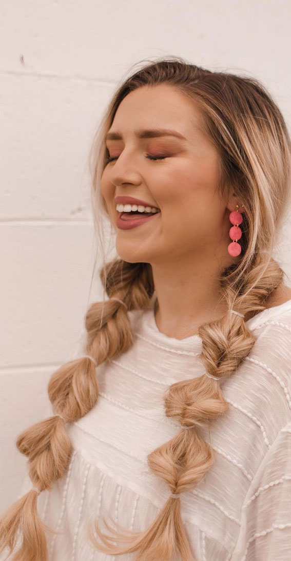 42 Cute and Easy Summer Hairstyles for 2022 : Twisted Bubble Braids