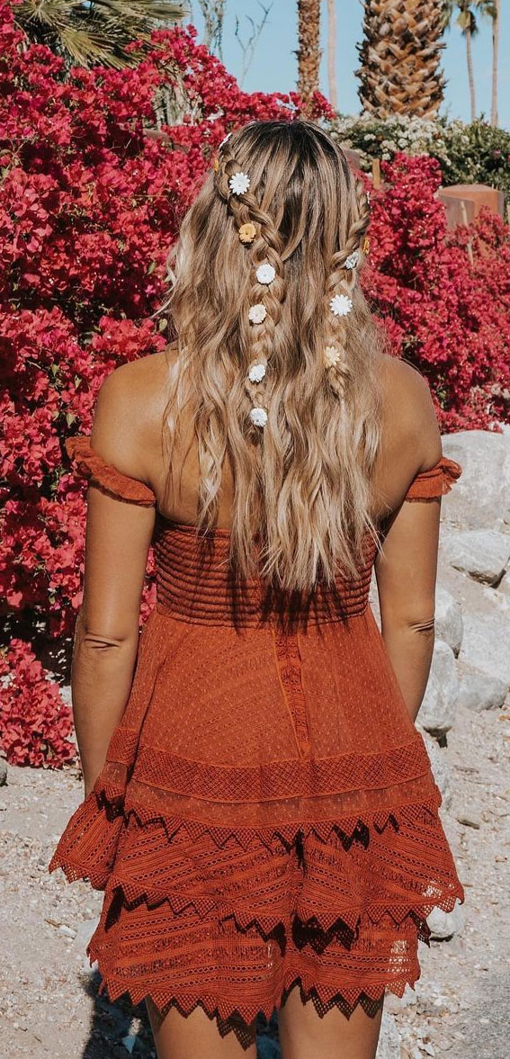 42 Cute and Easy Summer Hairstyles for 2022 : Double French Braids + Hair Down