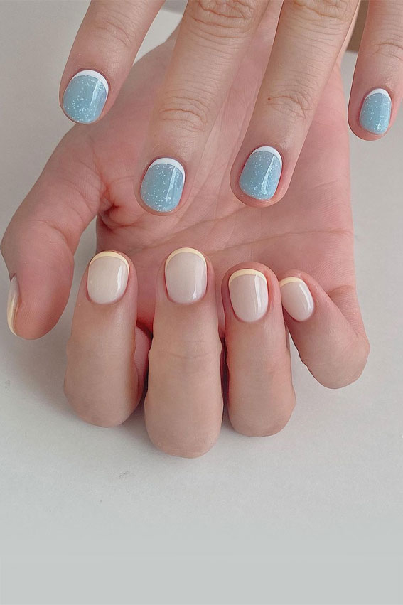40 Pretty Summer Nails To Wear Right Now : Blue and Milky French Tips