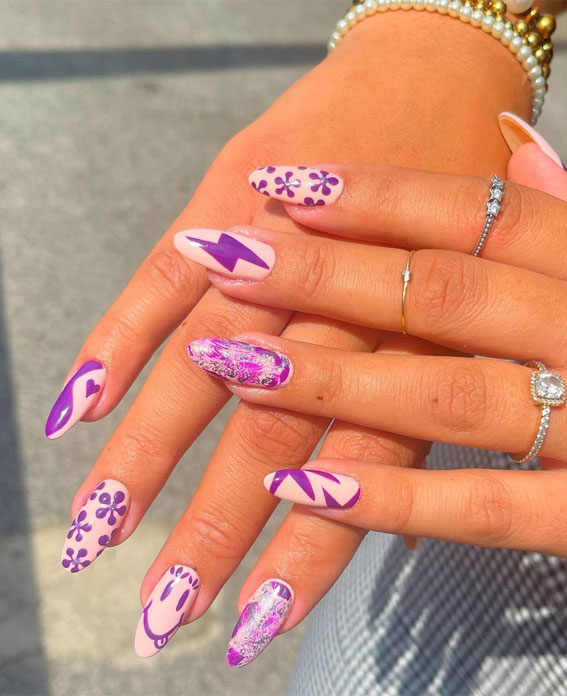 40 Pretty Summer Nails To Wear Right Now : Purple Almond Nails Design