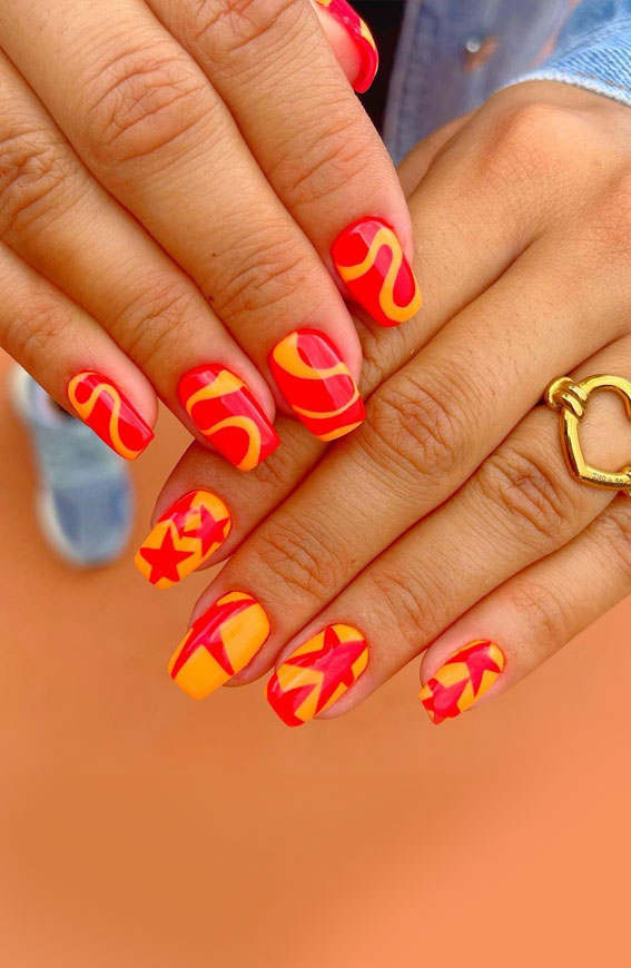 40 Pretty Summer Nails To Wear Right Now : Yellow and Coral Nails