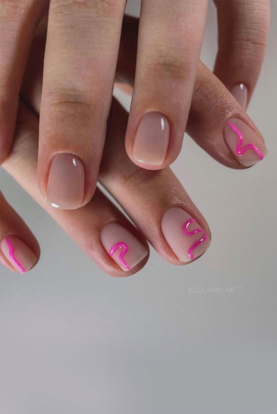 40 Pretty Summer Nails To Wear Right Now : Pink Swirl Minimalist  Nails