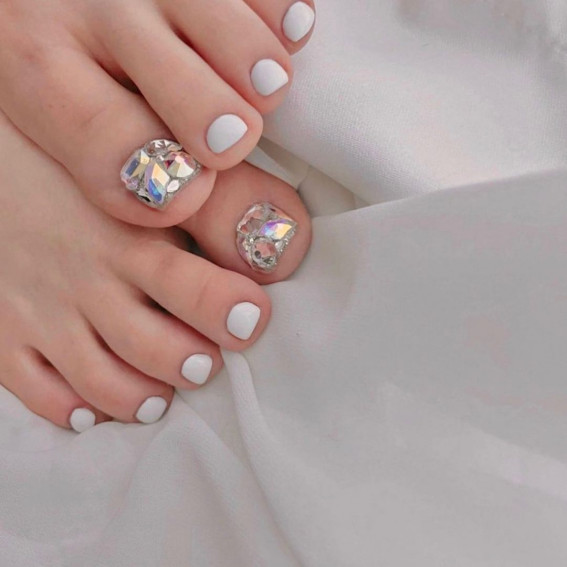 50 Best Wedding Toe Nails : Glass & White Toe Nails