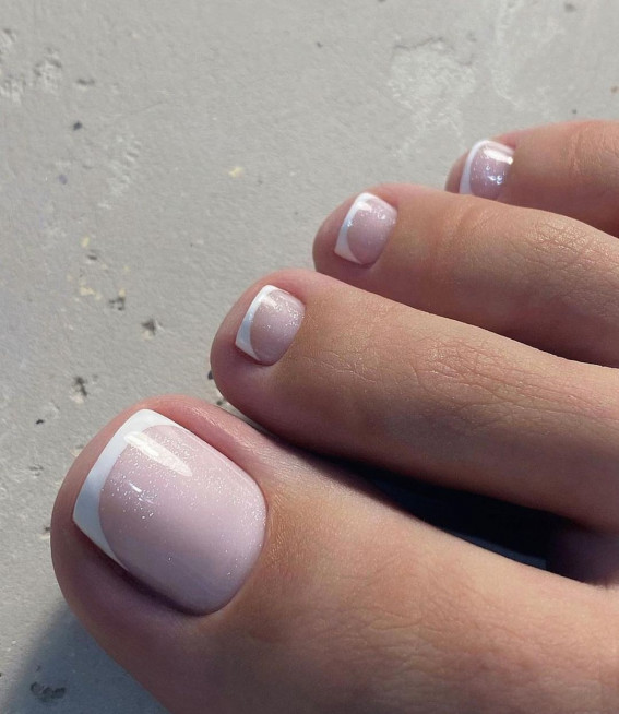 50 Best Wedding Toe Nails : Subtle Shimmery French Tips