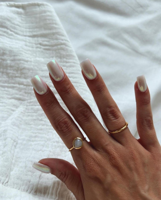 33 Hailey Bieber Glazed Donut Nails : Pearl Tapered Square Nails