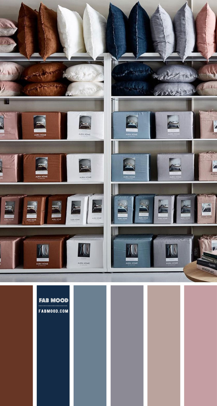 Blush, Brown, Denim, Dusty Blue, Grey and White  – Colour Palette 163