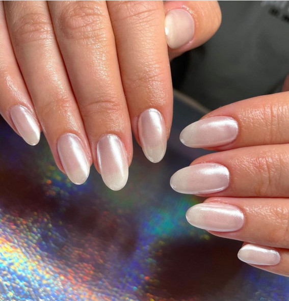 40 Glazed Donut Nails Summer Nail Trend 2022 : Shimmery Nude Nails