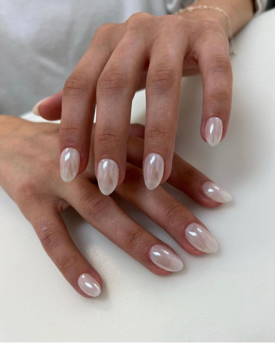 40 Glazed Donut Nails Summer Nail Trend 2022 : Glossy Nude Nails