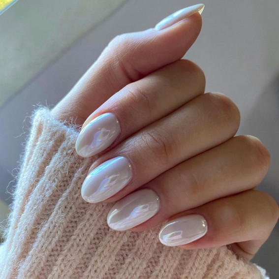45 Glazed Donut Nails To Try Yourself : Milky White Pearl Nails