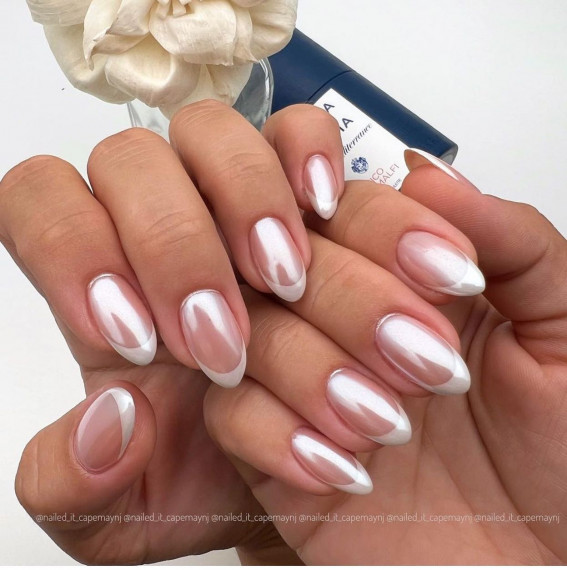 45 Glazed Donut Nails To Try Yourself : Glossy French Tip Nails