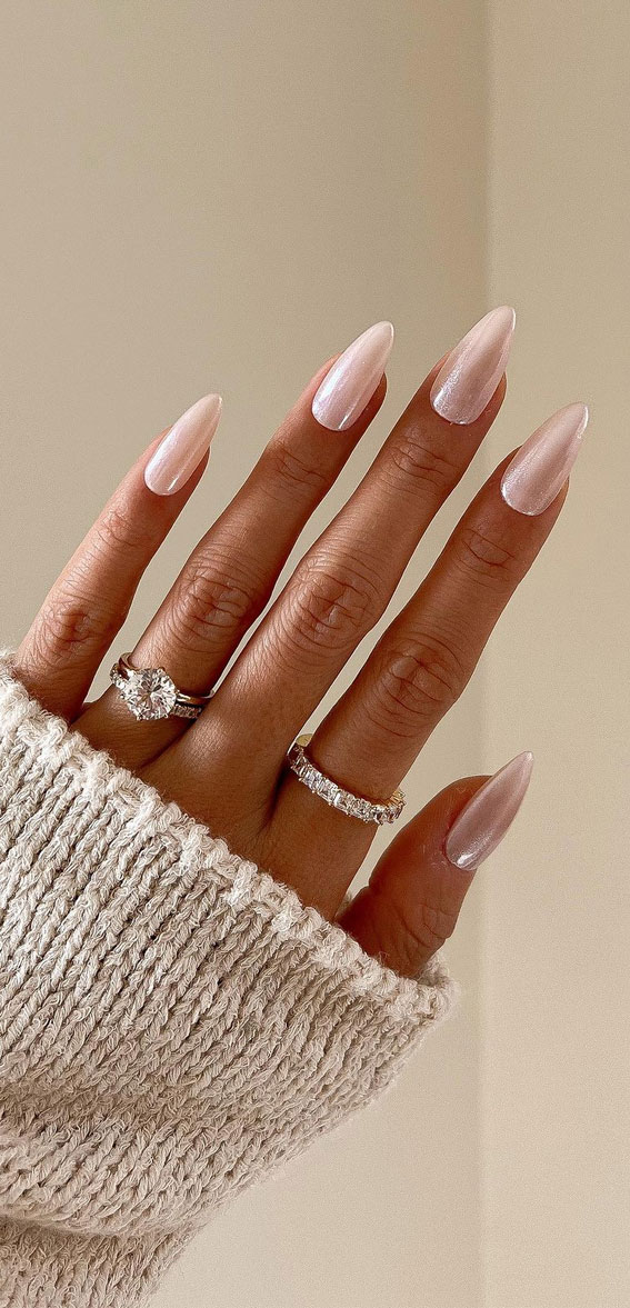40 Glazed Donut Nails Summer Nail Trend 2022 : Shimmery Pearly Nails