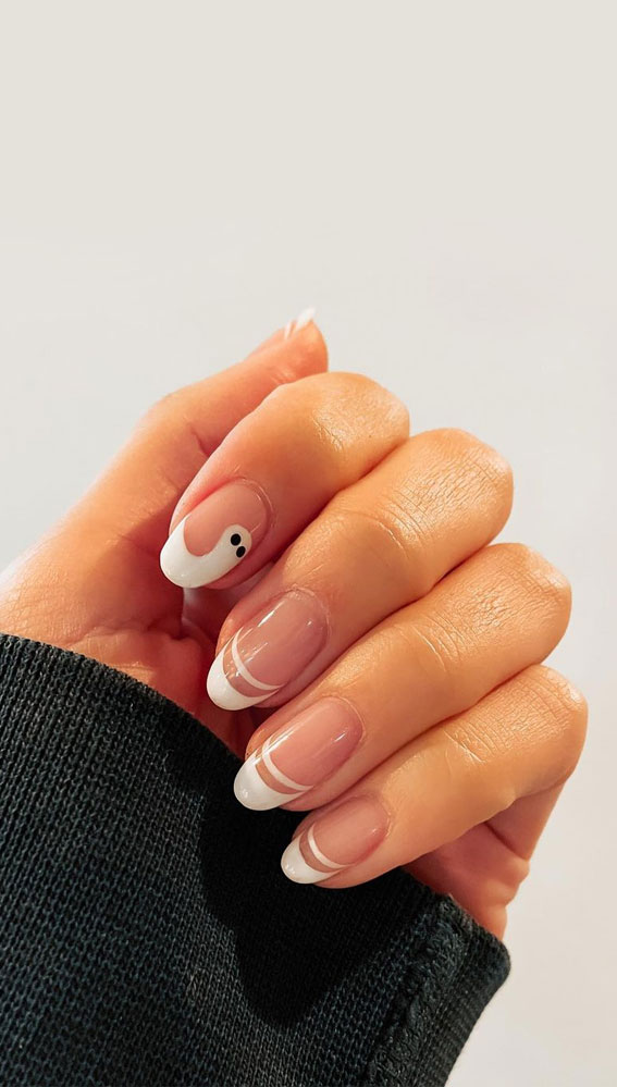 47 Cute & Spooky Halloween Nail Ideas 2022 : Ghost + Double French Tip Nails