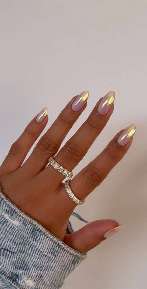 45 Glazed Donut Nails To Try Yourself : Chrome Hailey Bieber Nails