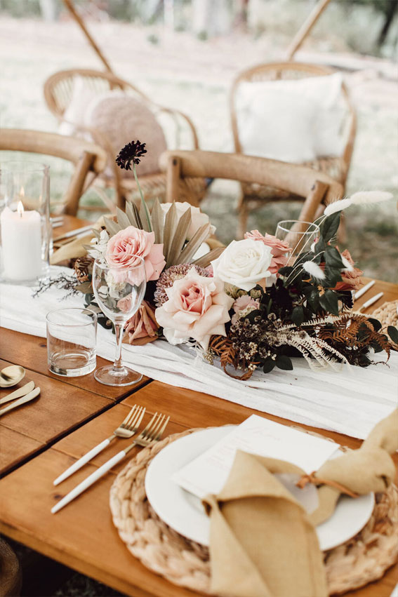 white and terracotta wedding, neutral wedding , boho wedding tablescape, tablescape wedding