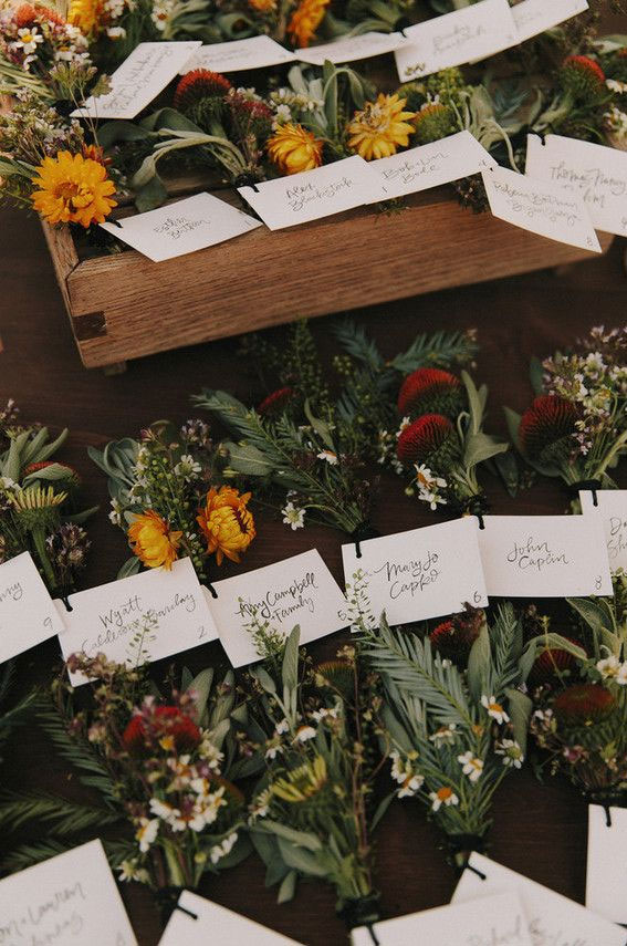 escort card display, outdoor escort card display, boho wedding ideas, flower escort cards