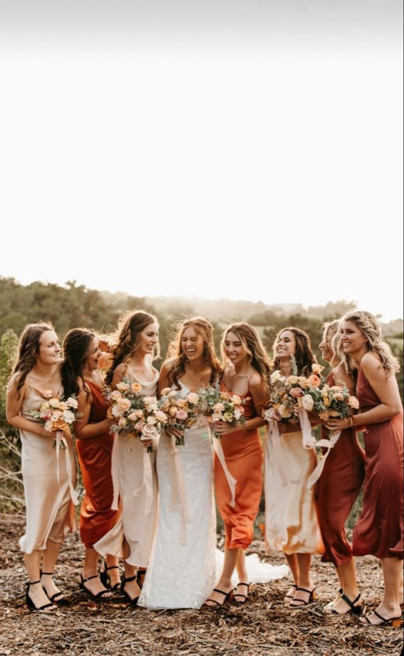 mix and match bridesmaid dresses, autumn bridesmaid ideas, fall bridesmaid dresses