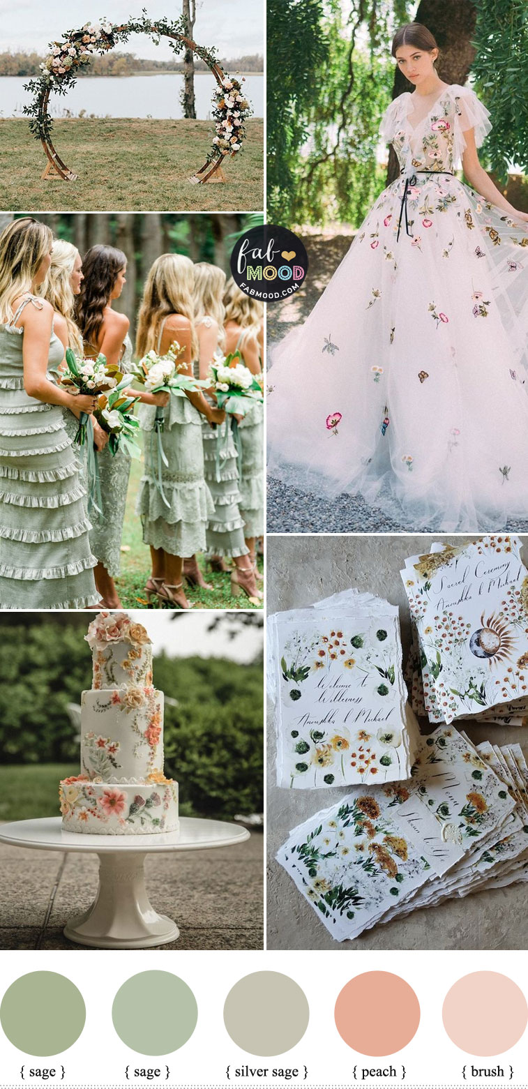 5 Beautiful Neutral Wedding Color Schemes For Autumn : Peach and Sage Wedding