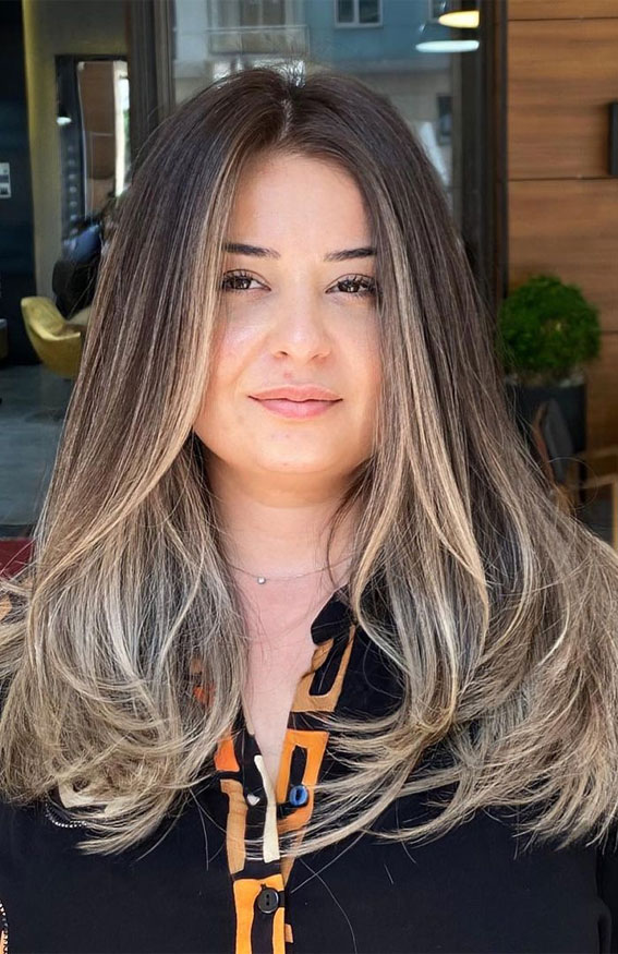 25 Best Haircuts For Round Faces : Ombre Dirty Baby Blonde Long Layers