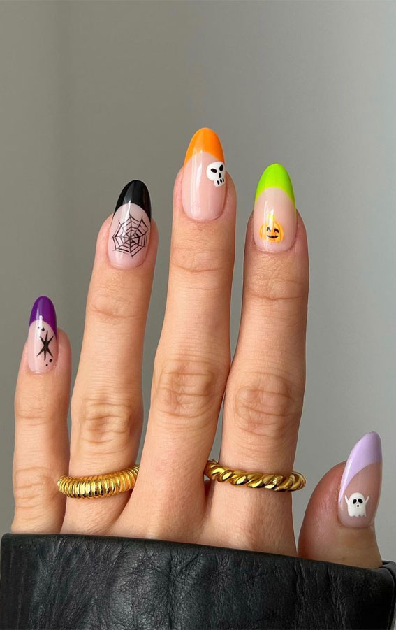 50 Best Halloween Nails 2022 : Skittle French Tip Halloween Nails