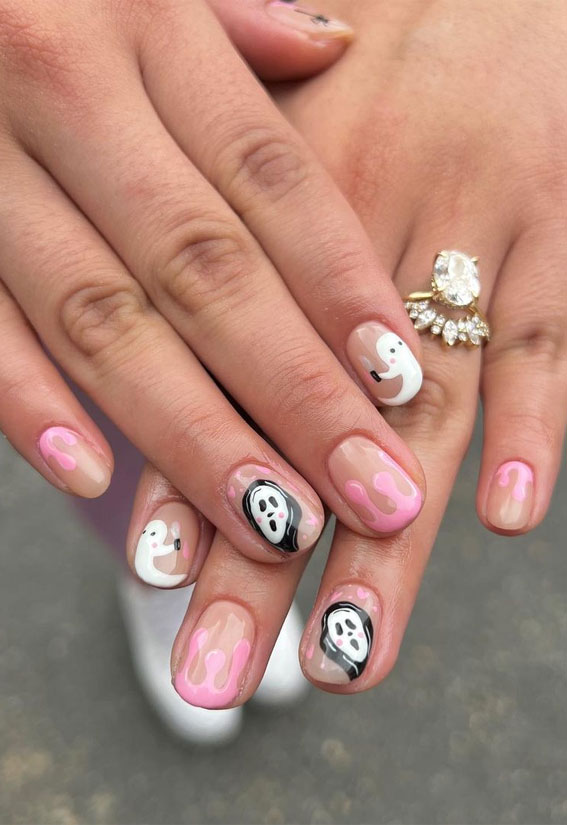 50 Best Halloween Nails 2022 : Floaty Ghost + Screaming Face Nails