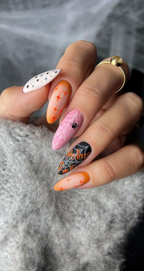 50 Best Halloween Nails 2022 : Spider Web + Ombre Almond Nails