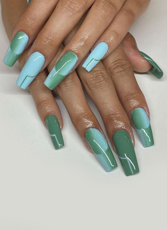 35 Best Optical Illusion Nails : Soft Blue and Green Illusion French Nails
