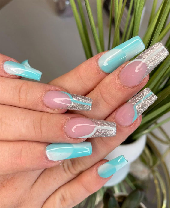35 Best Optical Illusion Nails : Glitter and Mint Illusion Nails