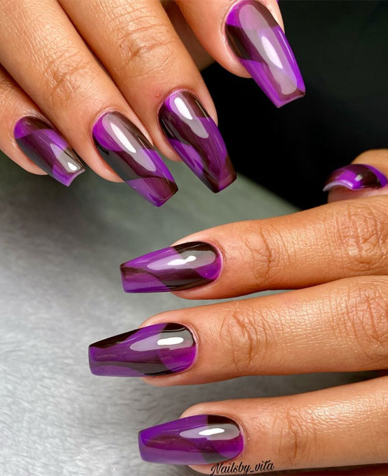 35 Best Optical Illusion Nails : Brown and Purple Illusion Nails